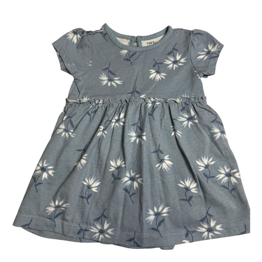 NWOT Carters Bodysuit Dress Baby Girl Flowers Blue 9 Months